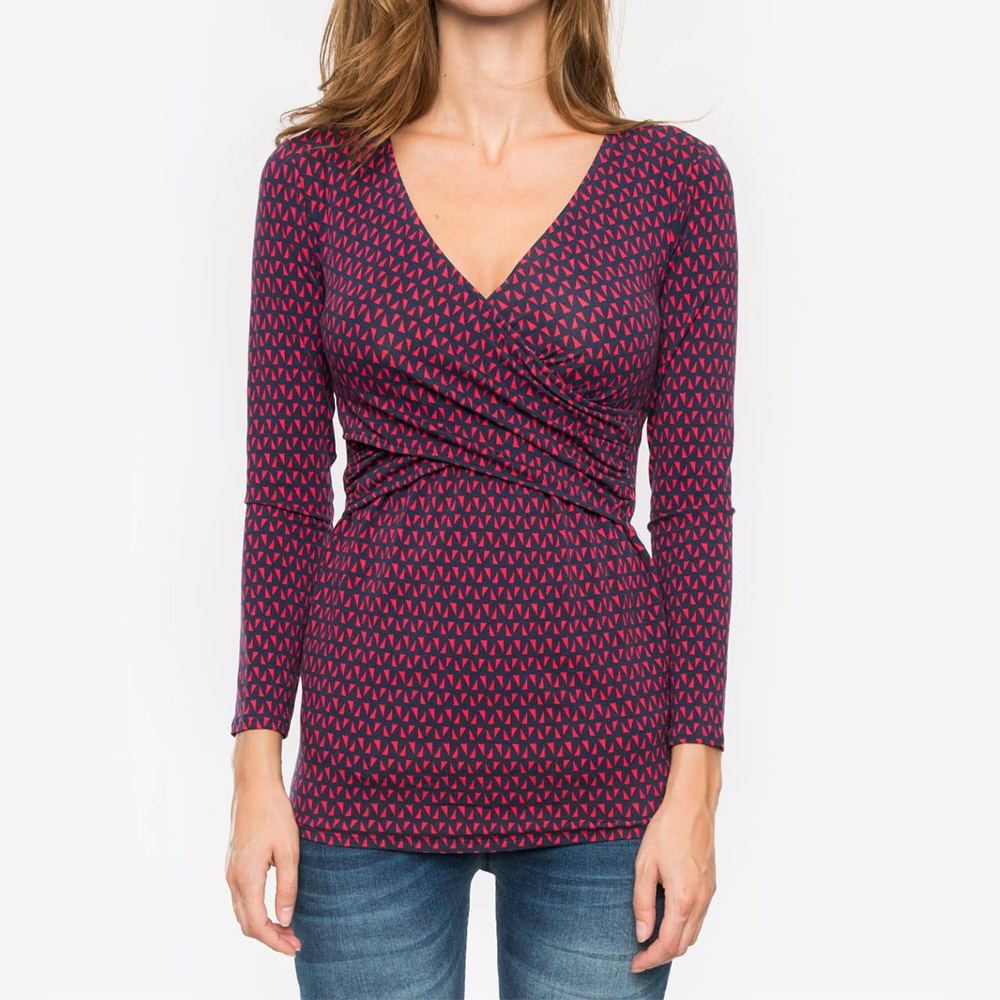 Elegantna Bluza s Dubokim V-Izrezom i Printom | Dugih Rukava | Chic Jesensko-Proljetni Stil