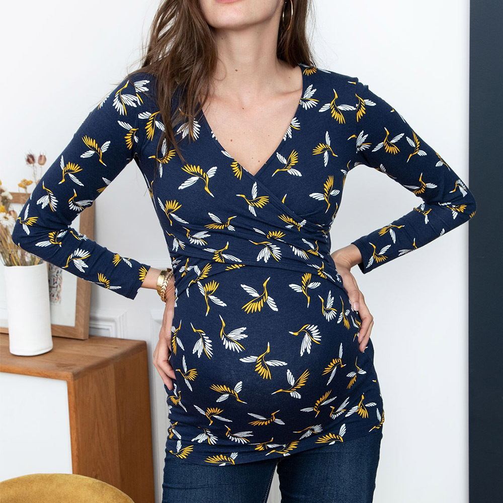 Elegantna Bluza s Dubokim V-Izrezom i Printom | Dugih Rukava | Chic Jesensko-Proljetni Stil