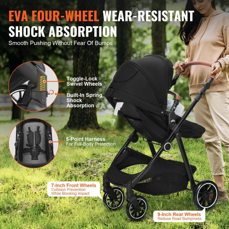 Elegance™ Premium Kolica za Bebe – 2u1 Luksuzna Kolica s Basonetom, Reverzibilnim Sjedištem i Zaštitom za Sve Sezone