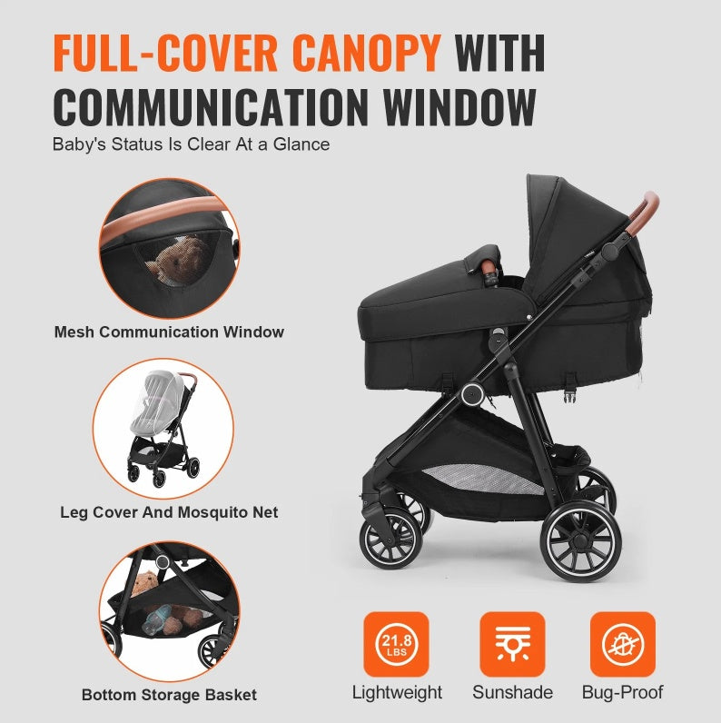 Elegance™ Premium Kolica za Bebe – 2u1 Luksuzna Kolica s Basonetom, Reverzibilnim Sjedištem i Zaštitom za Sve Sezone