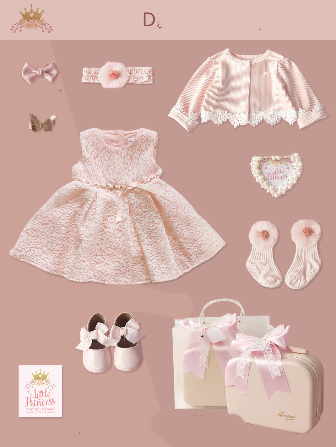 MINIKID Poklon Set za Bebe – Haljinica, Cipelice i Dodaci u Elegantnoj Kutiji