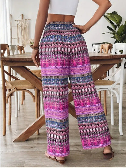 Ženske Retro Hlače Ravnog Kroja – Umjetnički Stil | S–XXL | Roza, Plave, Ljubičaste