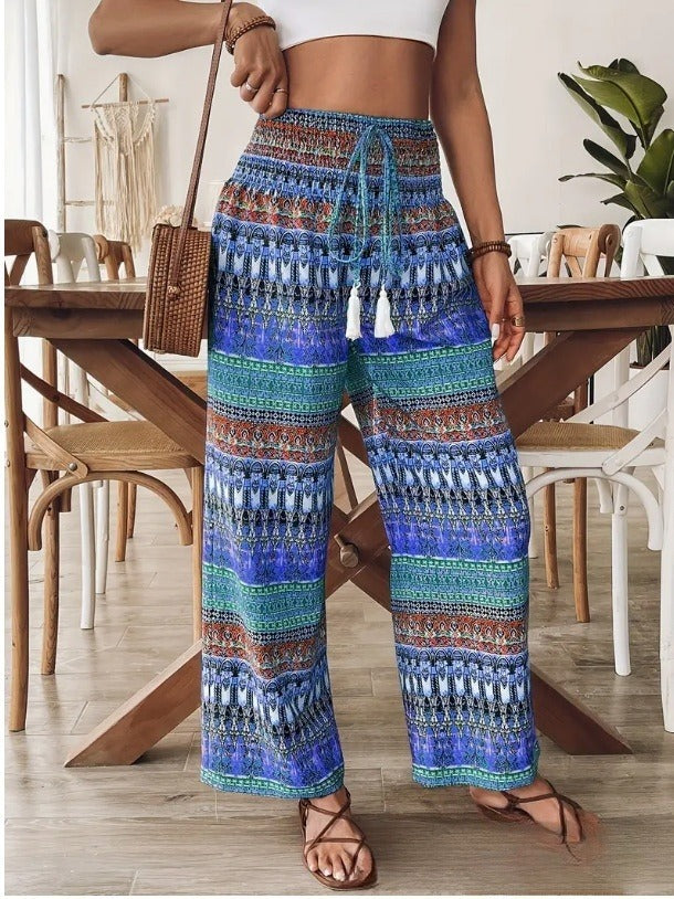 Ženske Retro Hlače Ravnog Kroja – Umjetnički Stil | S–XXL | Roza, Plave, Ljubičaste