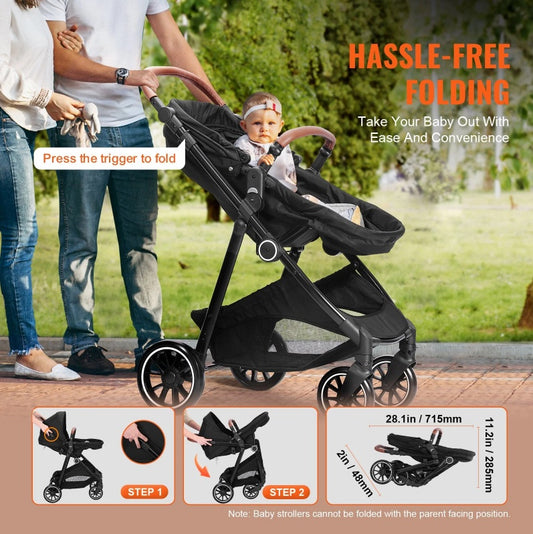 Elegance™ Premium Kolica za Bebe – 2u1 Luksuzna Kolica s Basonetom, Reverzibilnim Sjedištem i Zaštitom za Sve Sezone