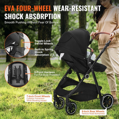 Elegance™ Premium Kolica za Bebe – 2u1 Luksuzna Kolica s Basonetom, Reverzibilnim Sjedištem i Zaštitom za Sve Sezone